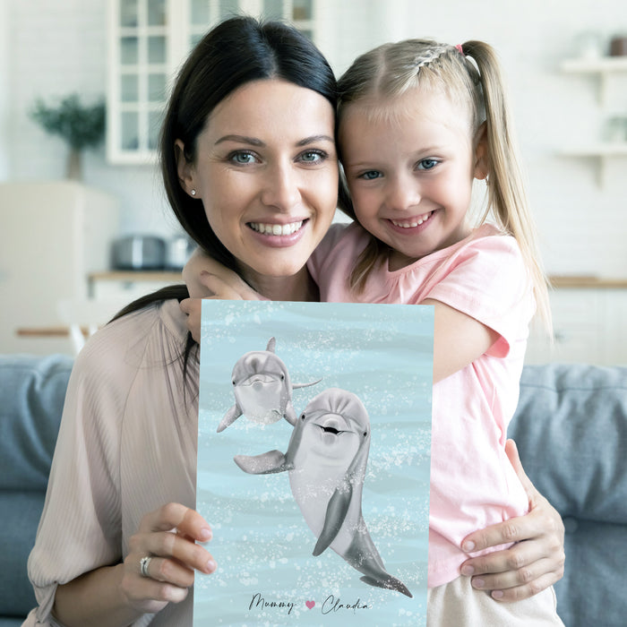 Dolphin and Baby Wall Art Print