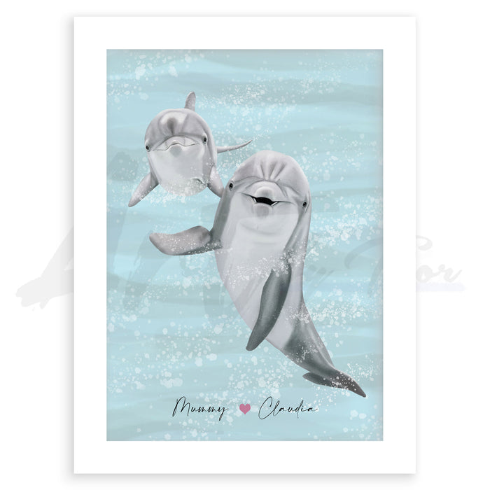 Dolphin and Baby Wall Art Print