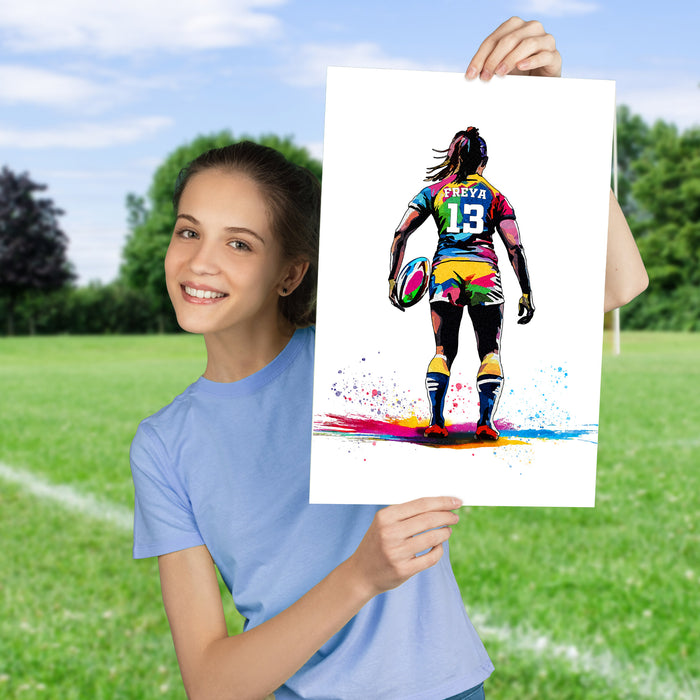 Personalised Girls Rugby Art Print | Female Rugby Player | Rugby Gifts for Girls | Women's Rugby Gift | Birthday Gift