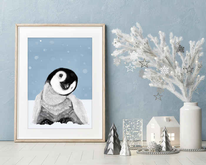 Baby Penguin Wall Art Print | Winter Wall Decor | Christmas Decor