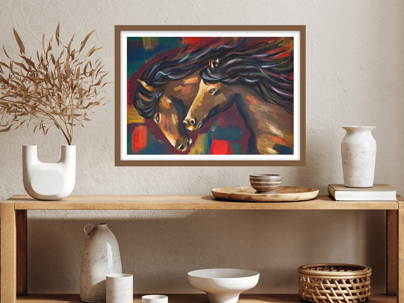 horses running wall art print - art by toor