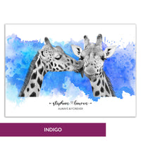 Giraffe Kiss Wall Art | Always and Forever | Valentines Day Gift | Paper Anniversary Gift | Gift for Couples | Personalised Couple Print | Unique