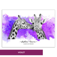 Giraffe Kiss Wall Art | Always and Forever | Valentines Day Gift | Paper Anniversary Gift | Gift for Couples | Personalised Couple Print | Unique