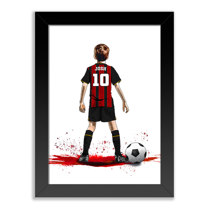 Personalised AFC Bournemouth Football Art Print for Boys - Custom Portrait Gift
