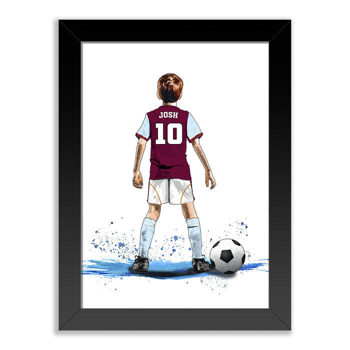 Personalised Aston Villa Football Art Print for Boys - Custom Portrait Gift
