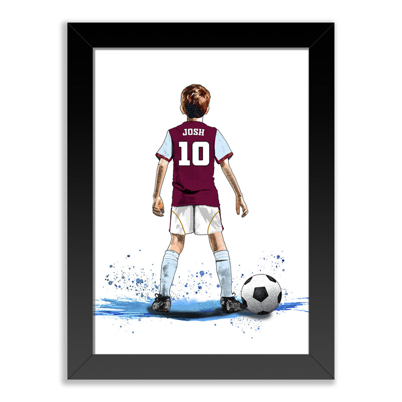 Personalised Aston Villa Football Art Print for Boys - Custom Portrait Gift