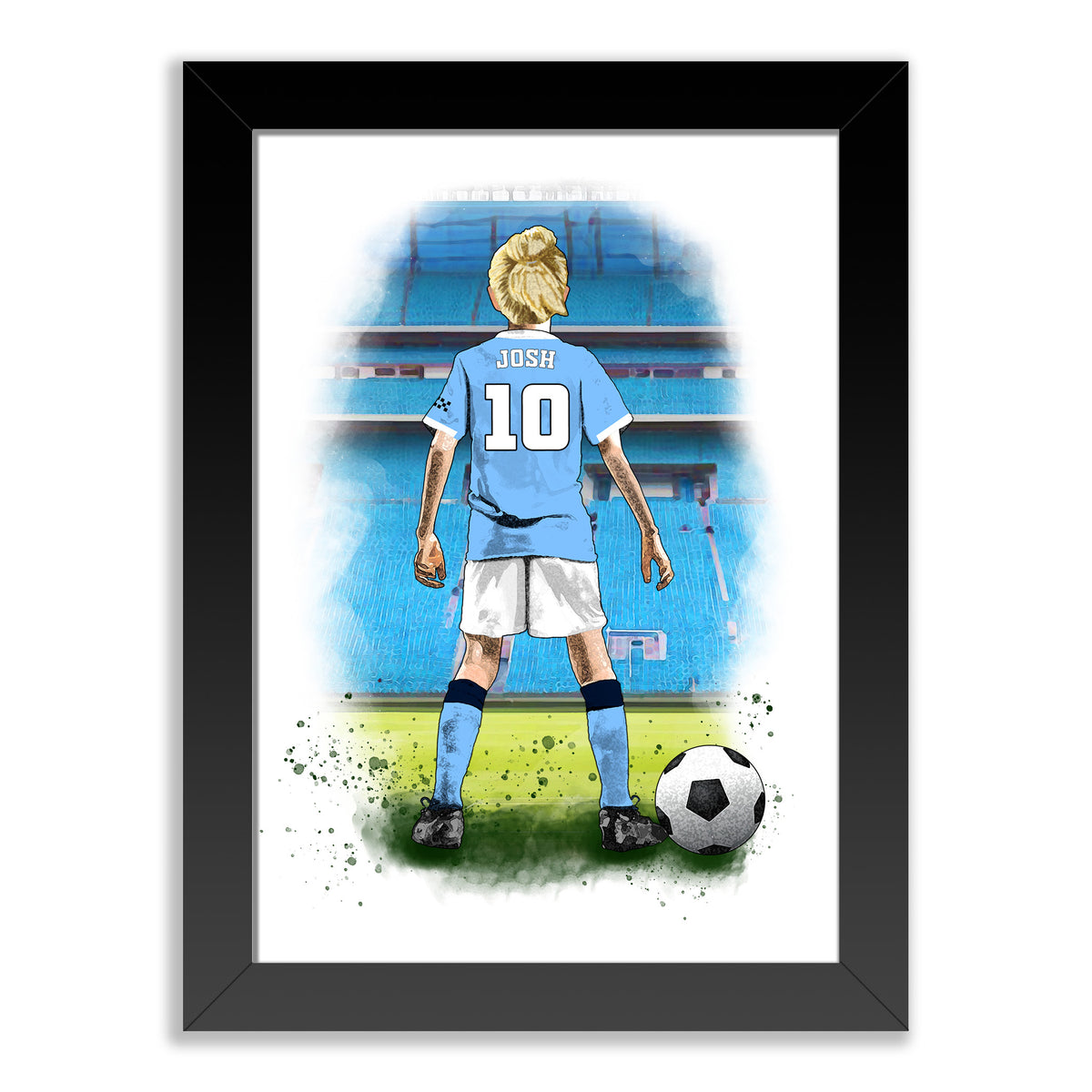 Personalised Manchester City Football Art Print for Boys - Custom Portrait Gift