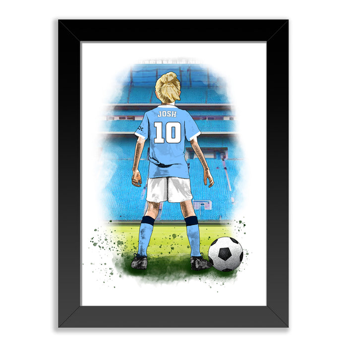 Personalised Manchester City Football Art Print for Boys - Custom Portrait Gift