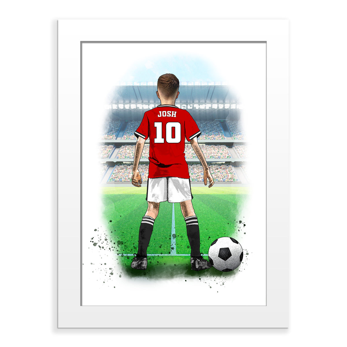 Personalised Manchester United Football Art Print for Boys - Custom Portrait