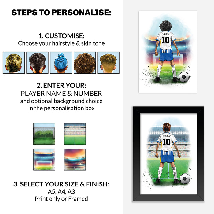 Personalised Brighton and Hove Albion Football Art Print for Boys