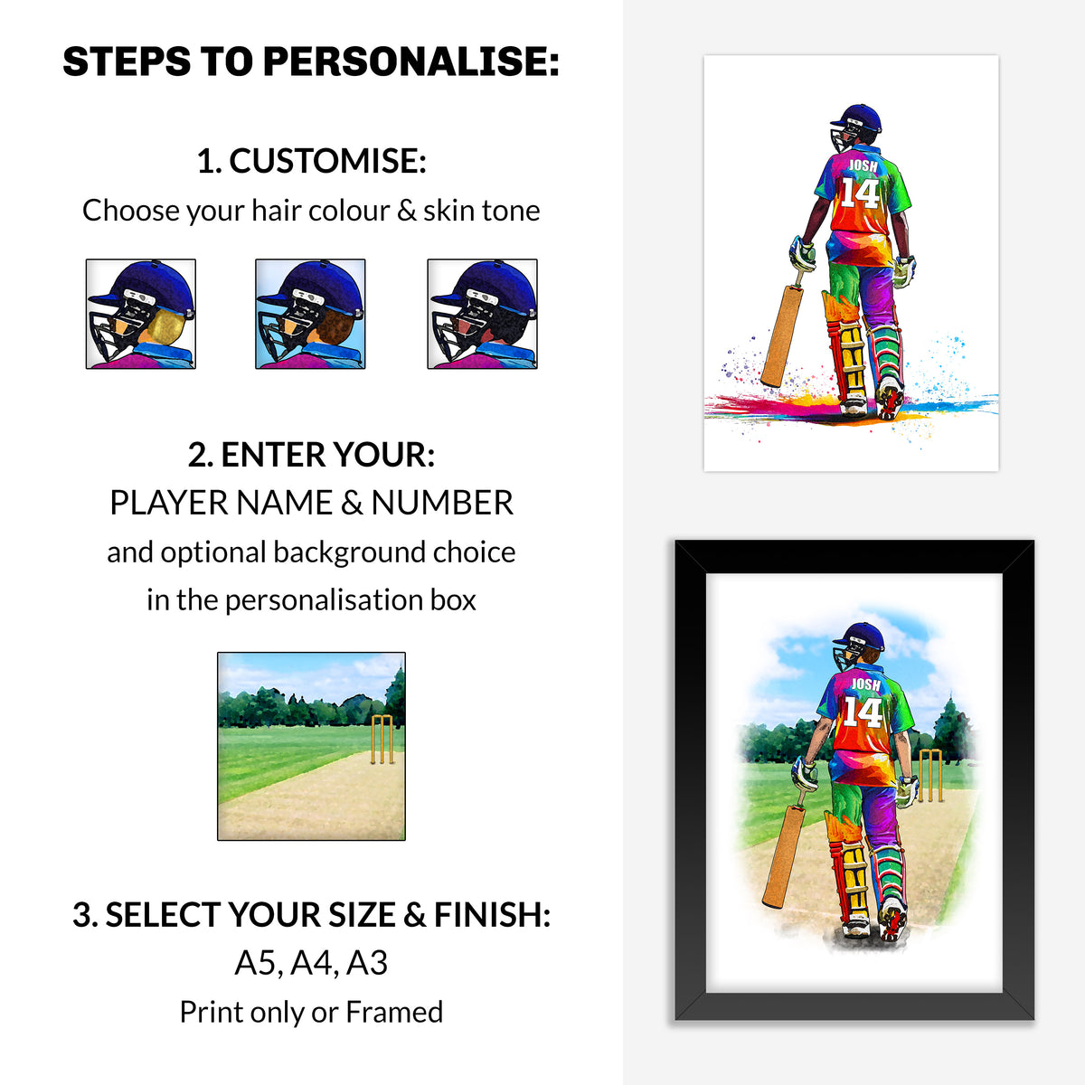 Personalised Cricket Player Gift | Cricket Gifts for Boys | Boy Cricket Poster | Cricket Wall Art