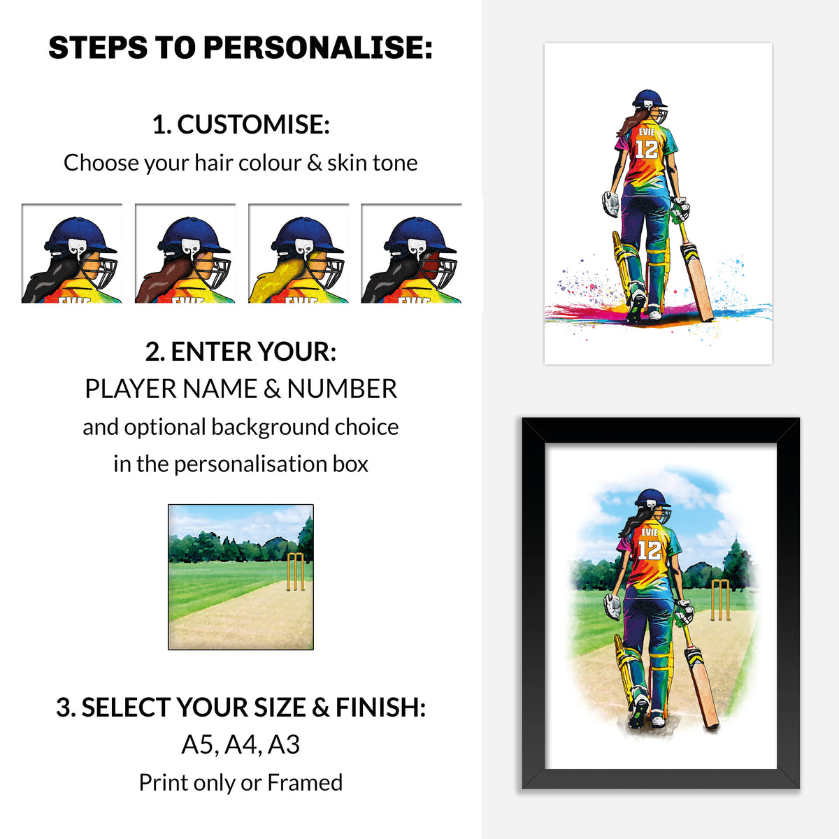 Girls Cricket Player | Cricket Girl | Personalised Cricket Player | Cricket Art Print | Cricket Gifts For Girls | Cricket Poster