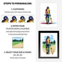 Girls Cricket Player | Cricket Girl | Personalised Cricket Player | Cricket Art Print | Cricket Gifts For Girls | Cricket Poster