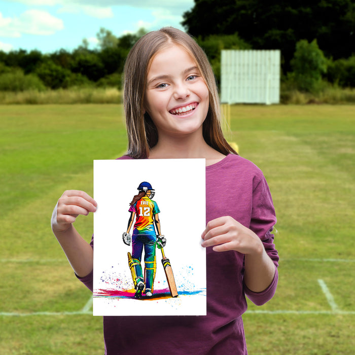 Girls Cricket Player | Cricket Girl | Personalised Cricket Player | Cricket Art Print | Cricket Gifts For Girls | Cricket Poster