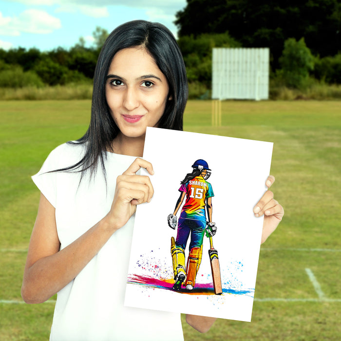 Girls Cricket Player | Cricket Girl | Personalised Cricket Player | Cricket Art Print | Cricket Gifts For Girls | Cricket Poster