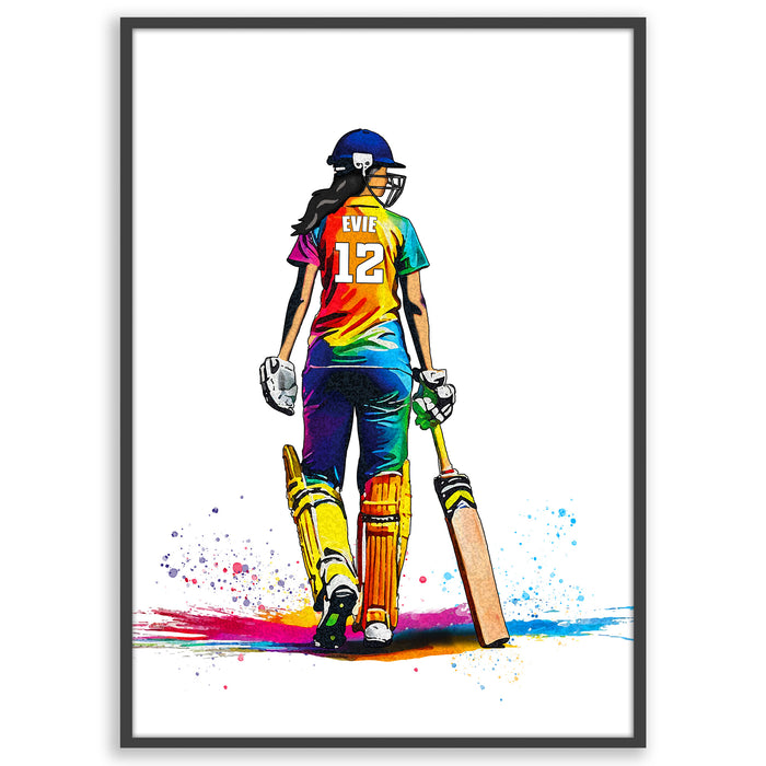 Girls Cricket Player | Cricket Girl | Personalised Cricket Player | Cricket Art Print | Cricket Gifts For Girls | Cricket Poster