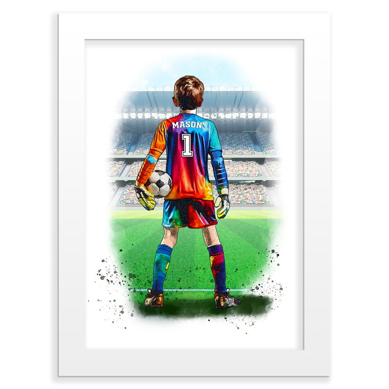 Personalised Football Goalkeeper Younger Boy Wall Art Print