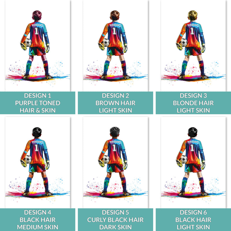 Personalised Football Goalkeeper Younger Boy Wall Art Print