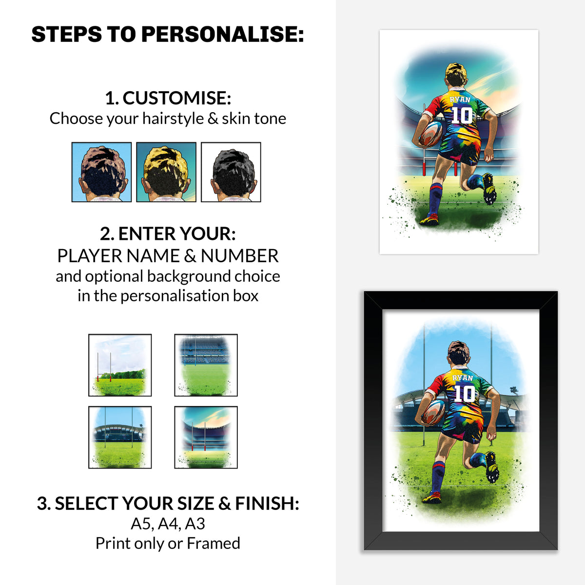 Personalised Rugby Player Gift | Rugby Gifts for Boys | Wall Art For Rugby Fans | Rugby Gift for Men