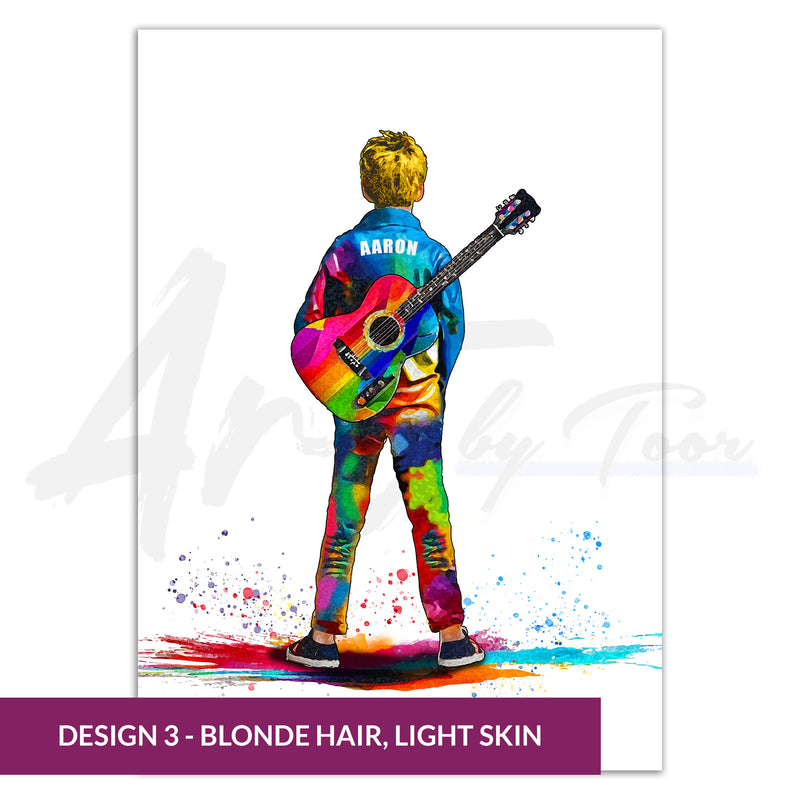 Personalised Guitar Player Gift for Boys | Guitar Gifts | Guitar Wall Art | Guitar Gift for Him | Male Guitarist | Acoustic Guitar