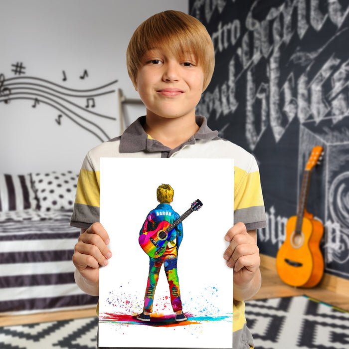 Personalised Guitar Player Gift for Boys | Guitar Gifts | Guitar Wall Art | Guitar Gift for Him | Male Guitarist | Acoustic Guitar