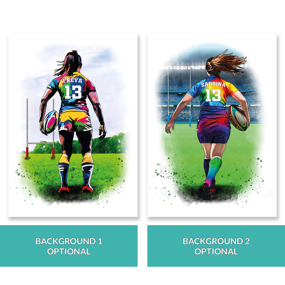 Personalised Girls Rugby Art Print | Female Rugby Player | Rugby Gifts for Girls | Women's Rugby Gift | Christmas Gift