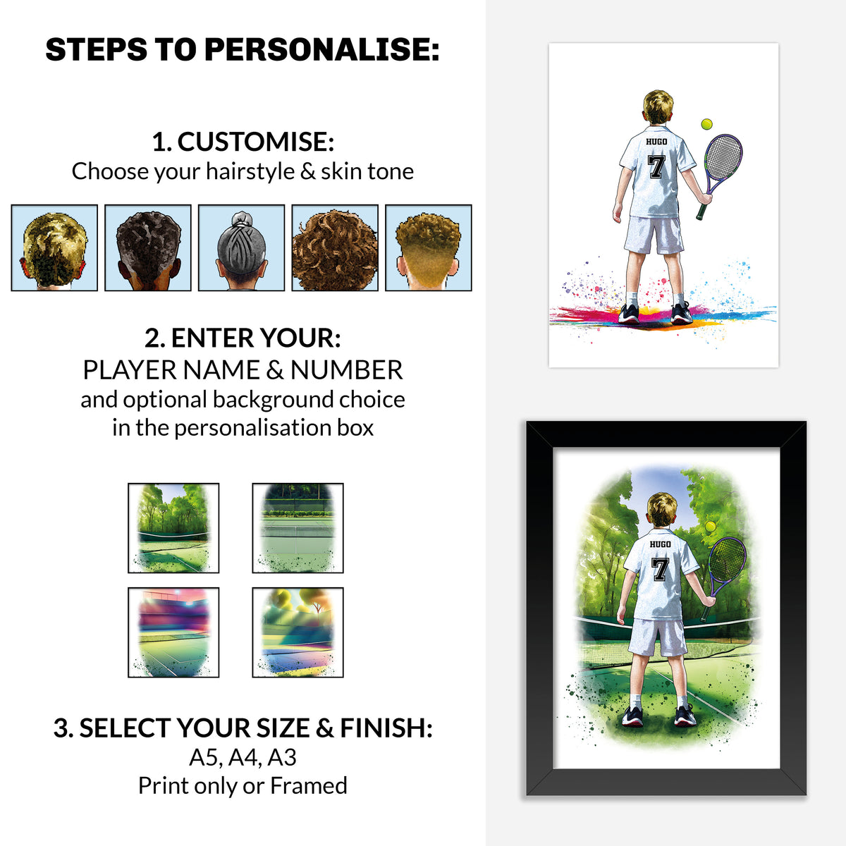 Personalised Tennis Player Gift | Tennis Gifts for Boys | Boy Tennis Poster | Tennis Wall Art | Christmas Gift