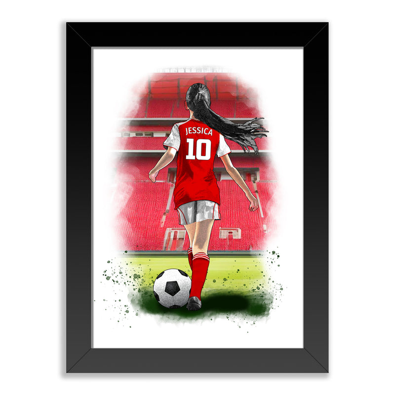 Personalised Arsenal Football Art Print for Girls - Custom Portrait Gift