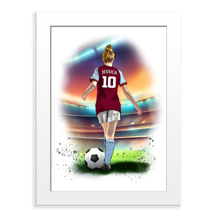 Personalised Aston Villa Football Art Print for Girls