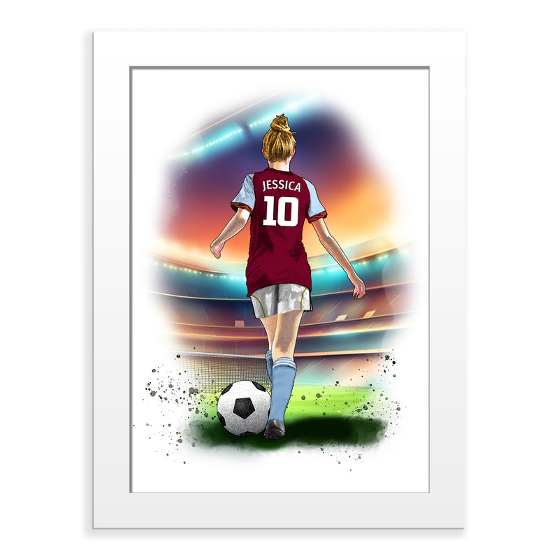 Personalised Aston Villa Football Art Print for Girls