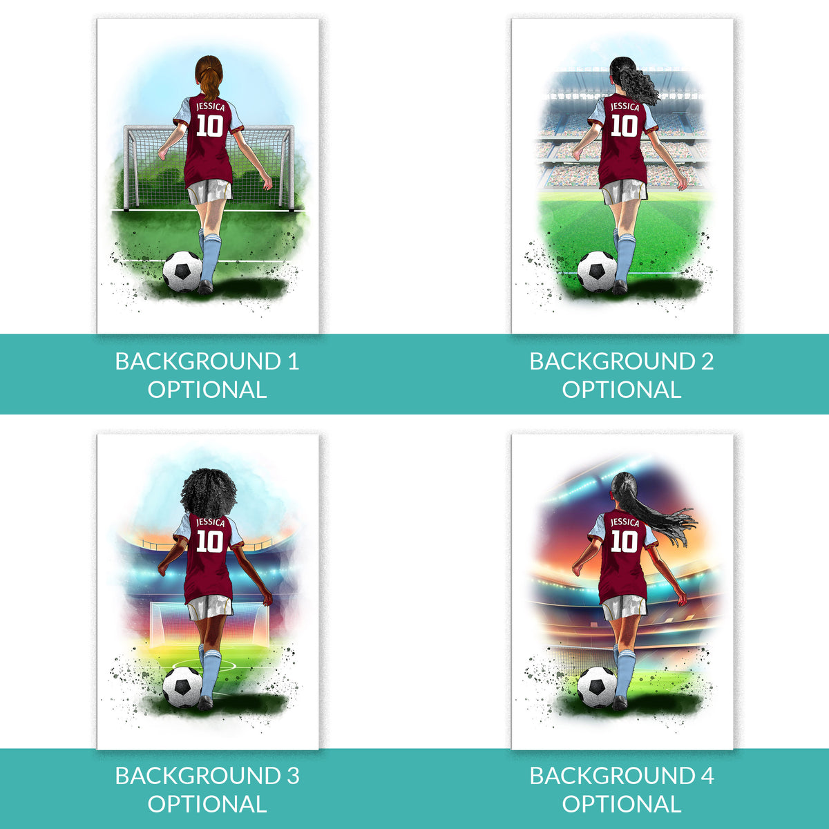 Personalised Aston Villa Football Art Print for Girls