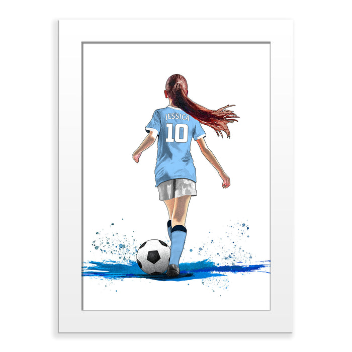 Personalised Man City Football Art Print for Girls - Custom Portrait Gift