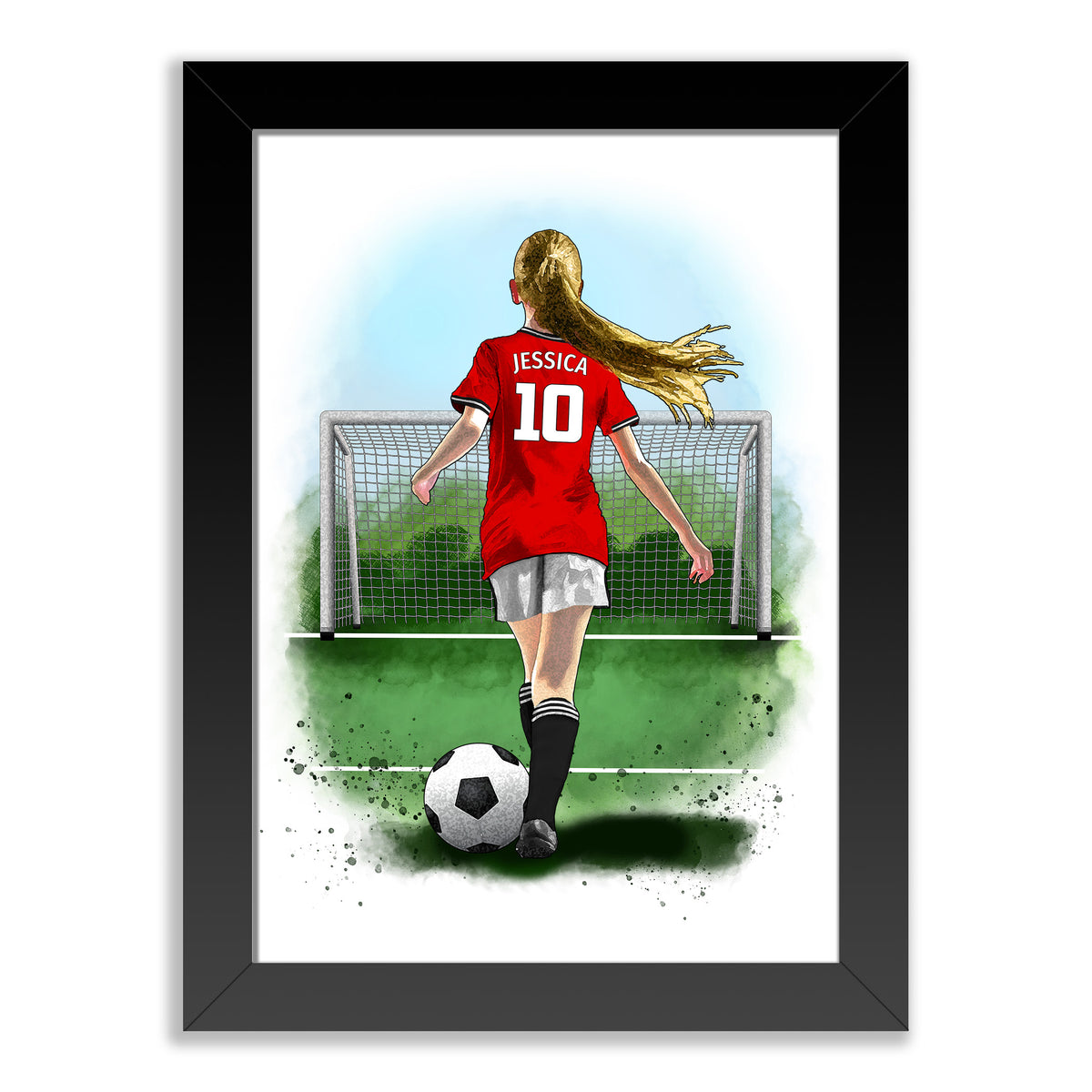 Personalised Man United Football Art Print for Girls - Custom Portrait Gift