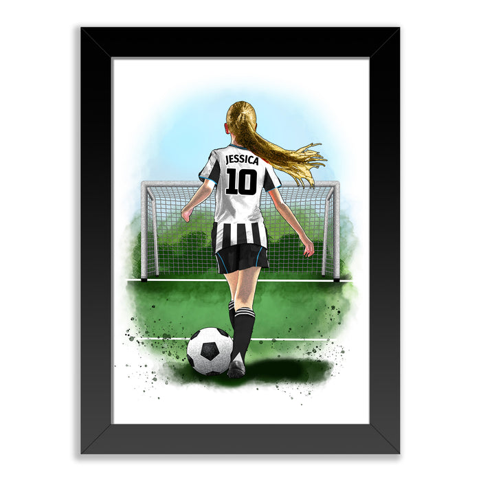 Personalised Newcastle Football Art Print for Girls - Custom Portrait Gift