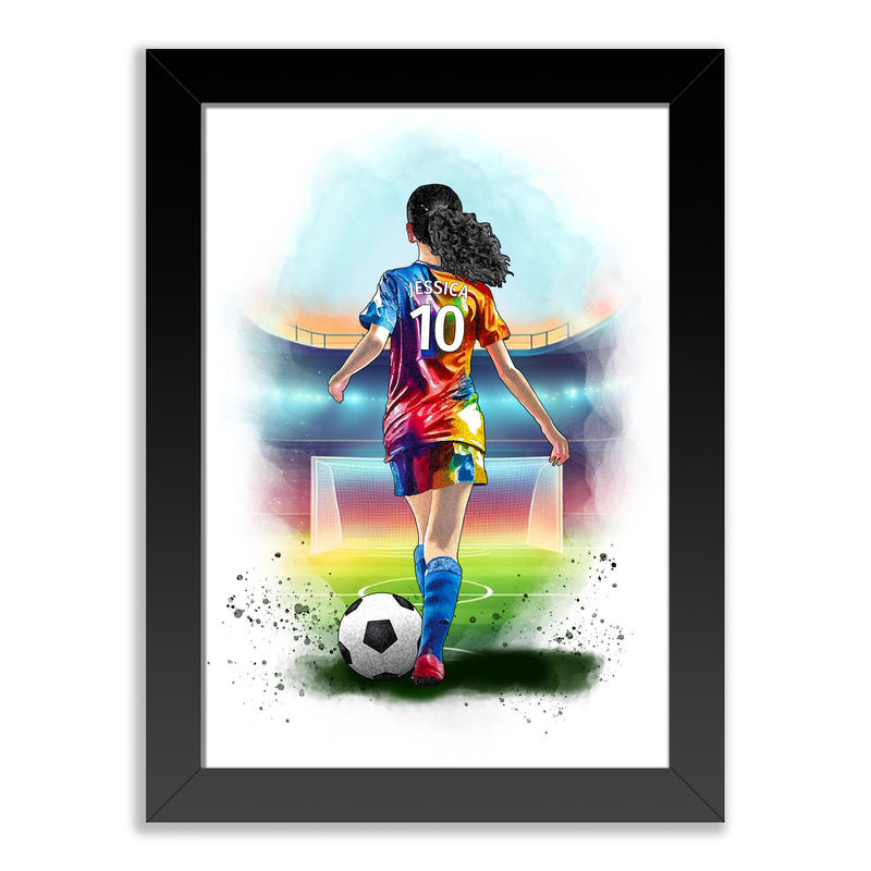 Personalised Football Art Print for Girls - Custom Portrait Gift