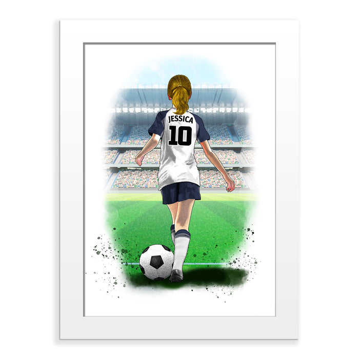 Personalised Tottenham Football Art Print for Girls - Custom Portrait Gift