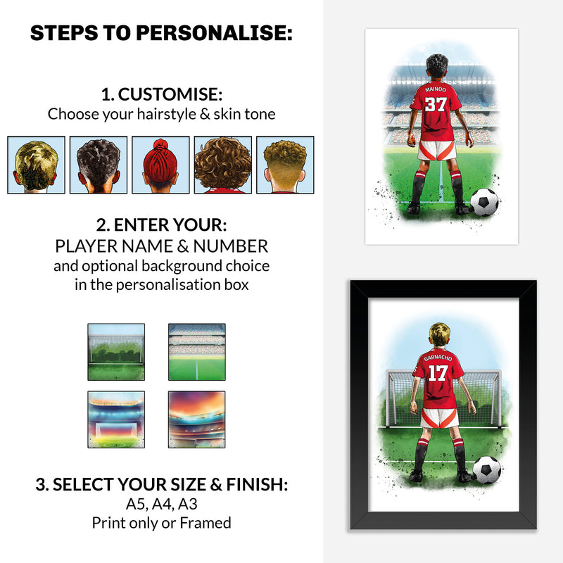 Art by Toor -Personalised Manchester United Gift | Man United Football Gifts for Boys | Man United Football Poster | Man Utd Football Wall Art | Christmas Gift