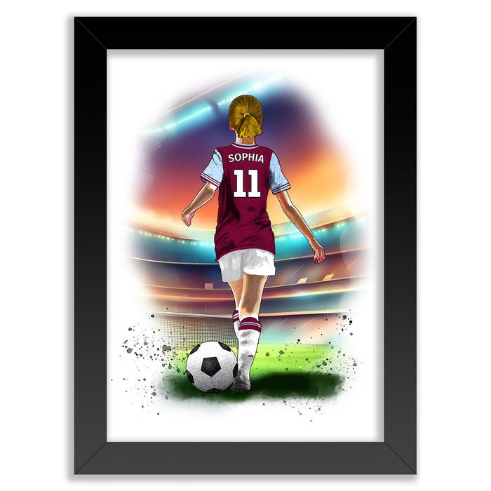 Personalised West Ham Football Wall Art Print for Girls