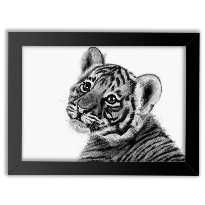 Baby Tiger Cub Wall Art Print | Black & White