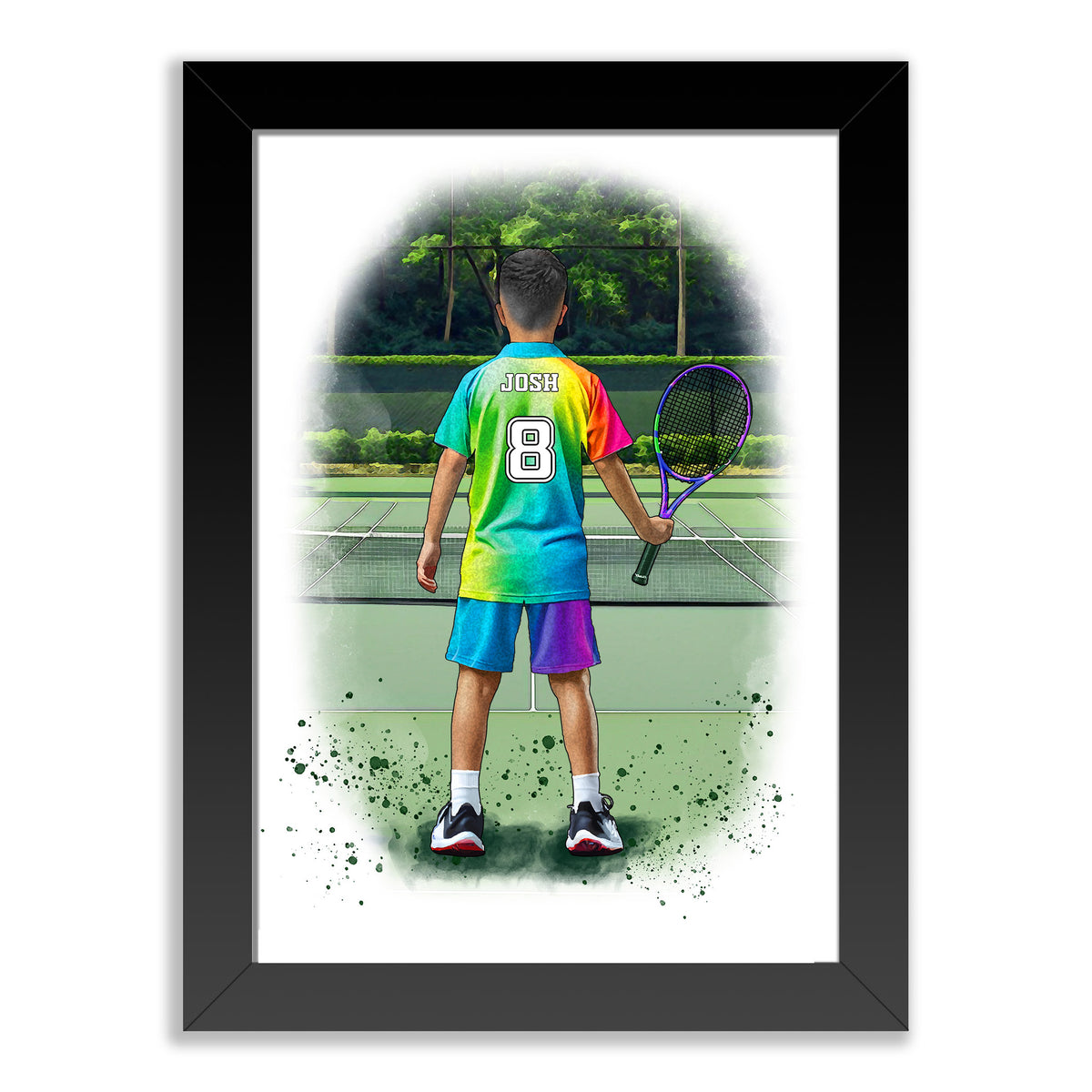 Personalised Tennis Art Print for Boys - Custom Portrait Gift