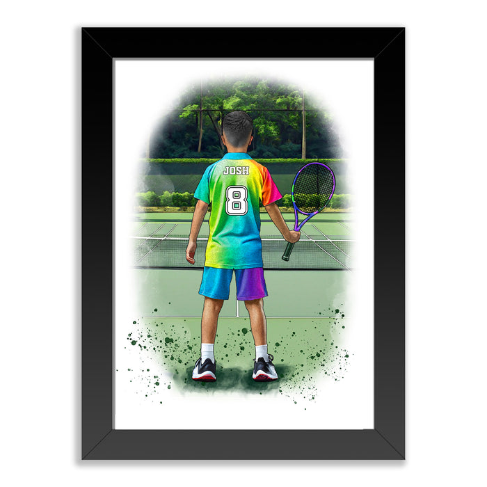 Personalised Tennis Art Print for Boys - Custom Portrait Gift