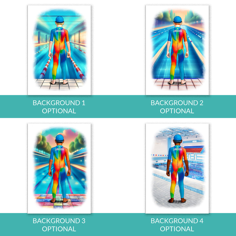 Personalised Boys Swimming Art Print