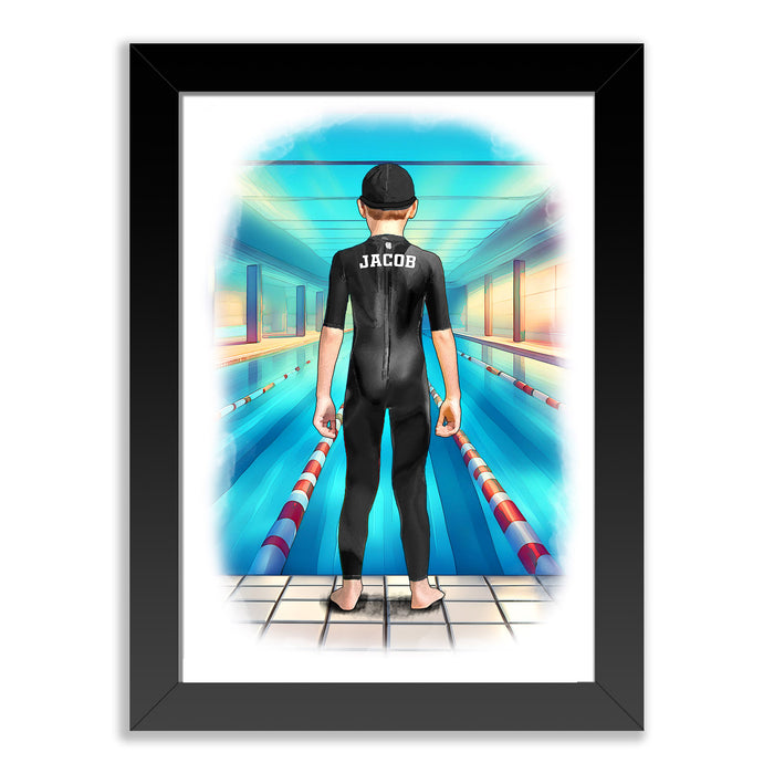 Personalised Boys Swimming Art Print