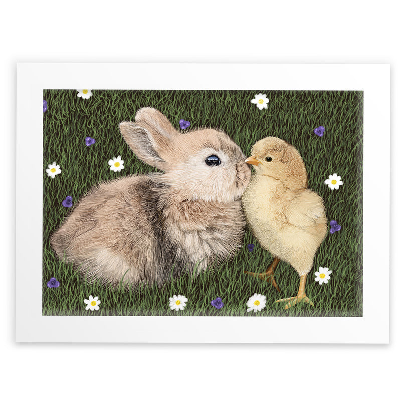 Spring Bunny Rabbit and Baby Chick Wall Art Print