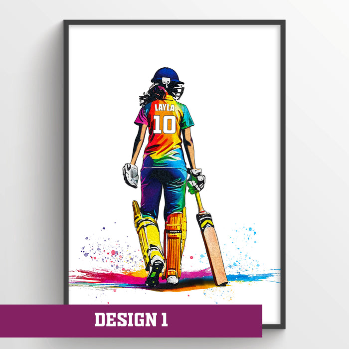 Girls Cricket Player | Cricket Girl | Personalised Cricket Player | Cricket Art Print | Cricket Gifts For Girls | Cricket Poster | Art by Toor