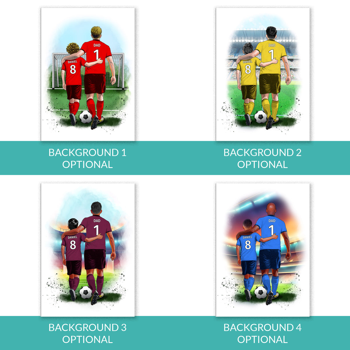 Personalised Father and Son Football Art Print
