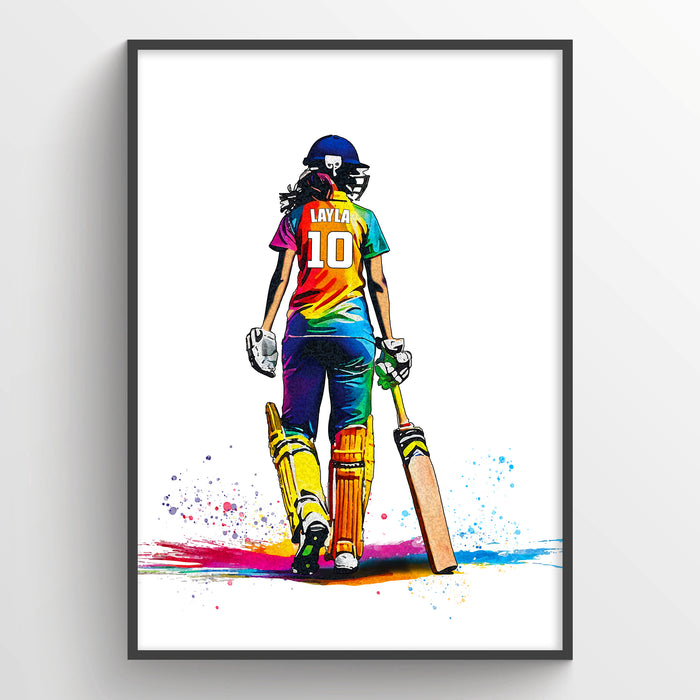 Girls Cricket Player | Cricket Girl | Personalised Cricket Player | Cricket Art Print | Cricket Gifts For Girls | Cricket Poster | Art by Toor