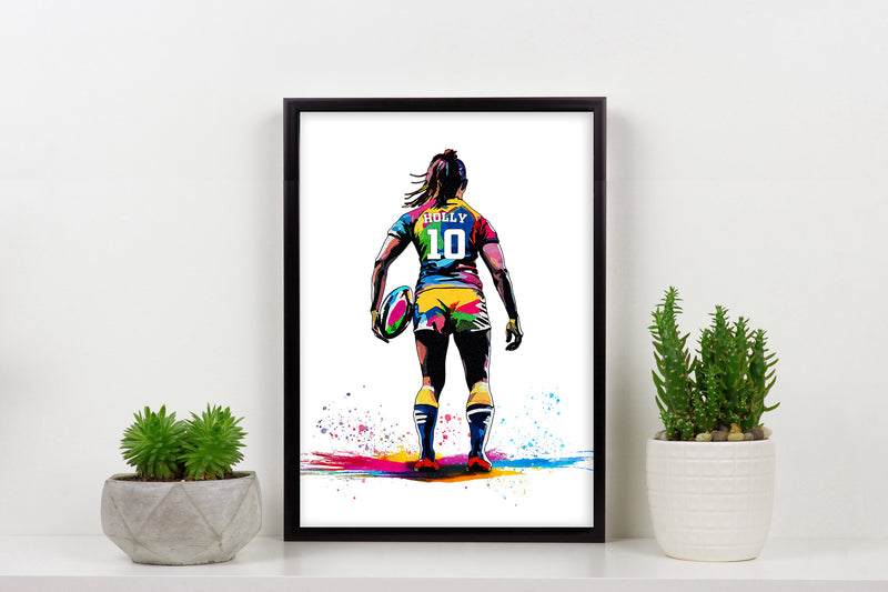 Personalised Girls Rugby Art Print | Female Rugby Player | Rugby Gifts for Girls | Women's Rugby Gift | Art by Toor