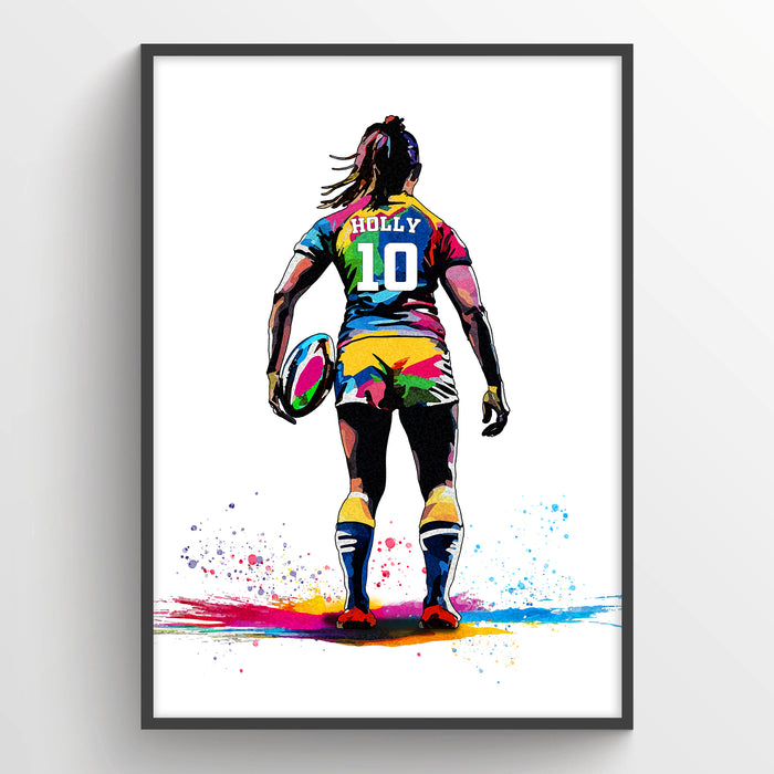 Personalised Girls Rugby Art Print | Female Rugby Player | Rugby Gifts for Girls | Women's Rugby Gift | Art by Toor