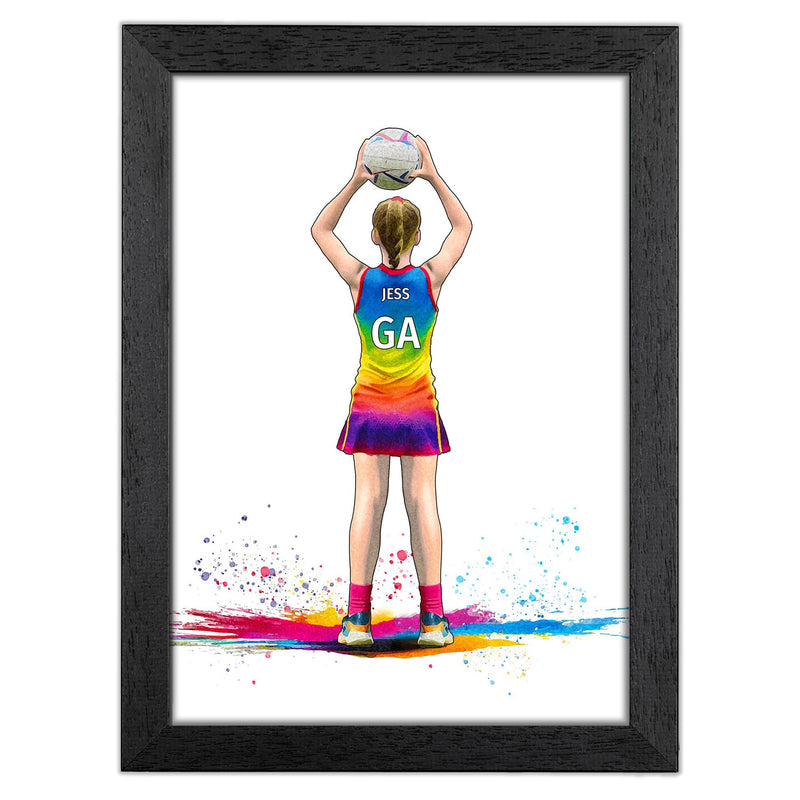Personalised Girls Netball Art Print | Female Netball Player | Netball ...